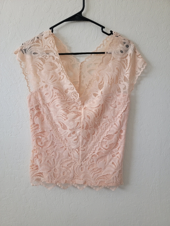 H&M Tops - H&M Lace Vneck Peach Pink Short Sleeve Blouse Top 10